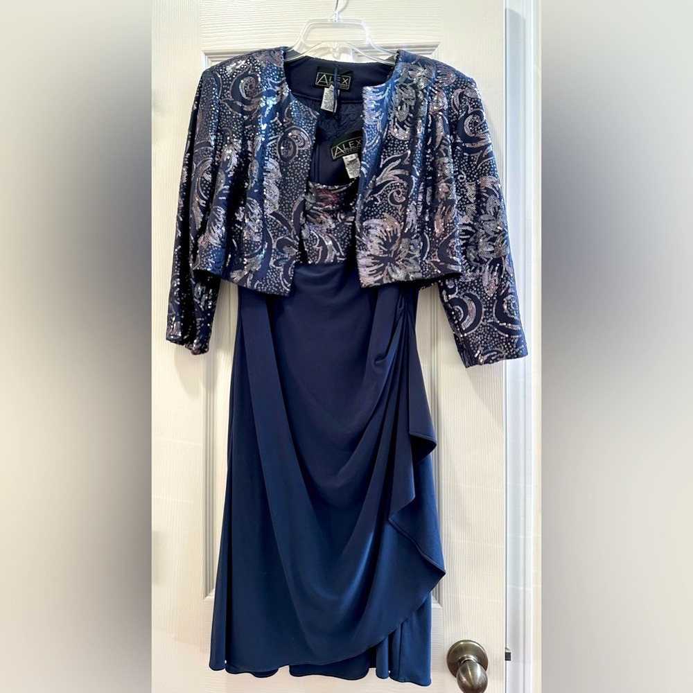 Pre-owned Women’s Blue Alex Evenings 2 Piece Sequin Dress